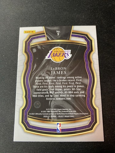 LeBron James 2020-21 Panini Select #9 Lakers - Foto 2 di 2