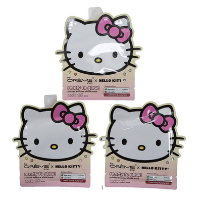 3 PACK Hello Kitty Ready To Glow! Printed Essence Beauty Sheet Mask