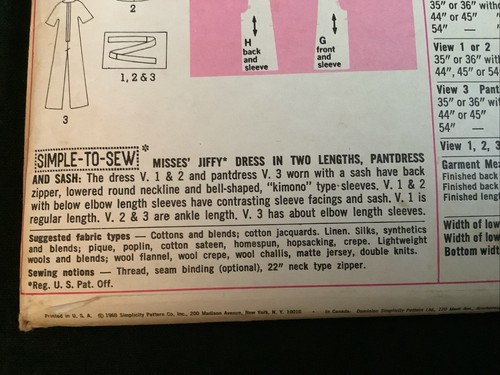 Simplicity Vintage 1969 Sewing Pattern #8560 Dress / Pantdress Miss Size 18 - Picture 4 of 6
