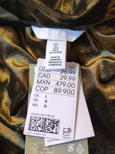 Vestido ceñido al cuerpo de terciopelo metálico H&M verde dorado talla L nuevo con etiquetas vacaciones cóctel rodilla - Imagen 5 de 9