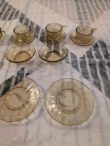 Akro Agate Ring and Panel Amber Topaz Childs Dish Set RARE - Picture 3 of 6