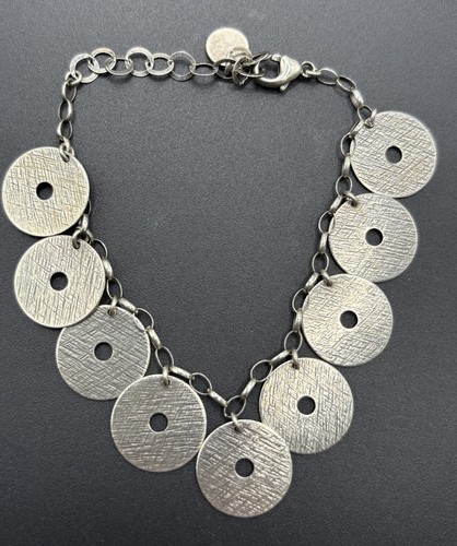 7" + 1" Sterling Silver Disc Charm Bracelet Extension 13 Grams Y17 - Picture 1 of 8