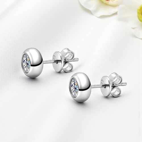 925 Sterling Silver Moissanite Round 1ct Elegant Stud Earrings for Women Gift - Picture 2 of 21