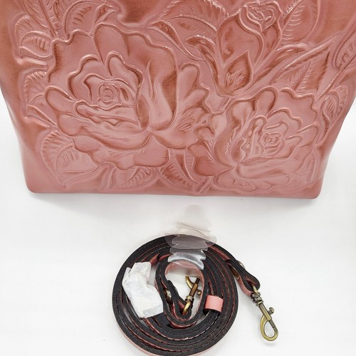 EUC Patricia Nash Novella Roses Pink Tooled Leather Kiss-lock Frame Handbag - Picture 6 of 12