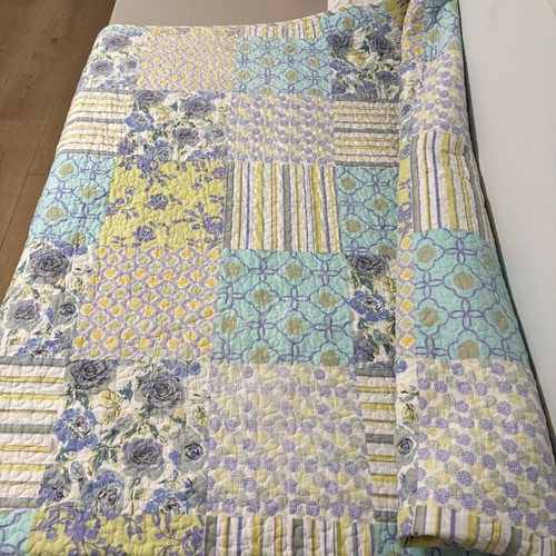 Patchwork Quilt Wende Full/Queen gelb blau Blumen Streifen 86x86 Baumwolle - Bild 10 von 12