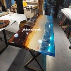 Ocean River Live Edge Wood & Blue Epoxy Resin River Table – Modern Rustic Table