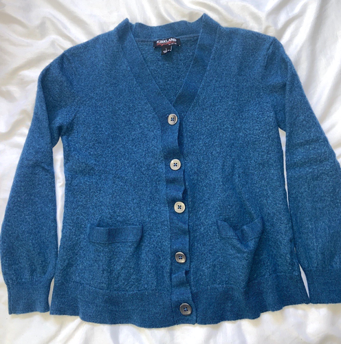 Cárdigan para mujer KIRKLAND azul imperial 100 % lana merino extra fina talla grande - Imagen 3 de 17