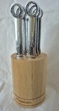 Snap-On 6 Pc Steak Knife Set With Wood Knife Block Box Wrench Style