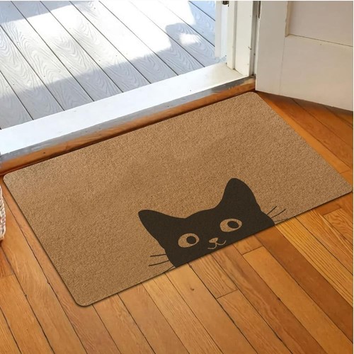 Assaoy Black Cat Doormat Coir Door Mat Outside Entrance,Funny Welcome Floor M... - Picture 2 of 6