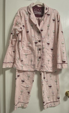 PJ Salvage Flannel Pajama Set SMALL Lounge Pink Wine Glasses Hearts Pockets