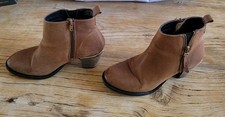 Y2K Brown Leather Booties W/gold Detail Woman's Faux Zipper Western Festival