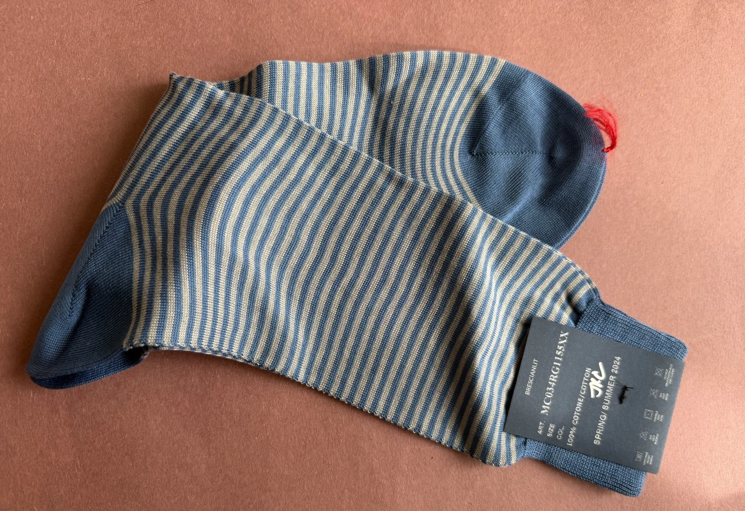SPRING/SUMMER 2024 Men's Bresciani Socks NWT 100% Cotton Blue White Stripe