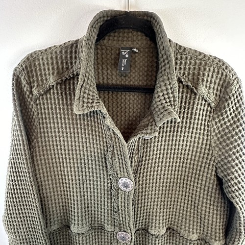 Focus Casual Life Waffle Weave Jacket M Medium Button Lagenlook Boho Olive Green - Picture 3 of 11