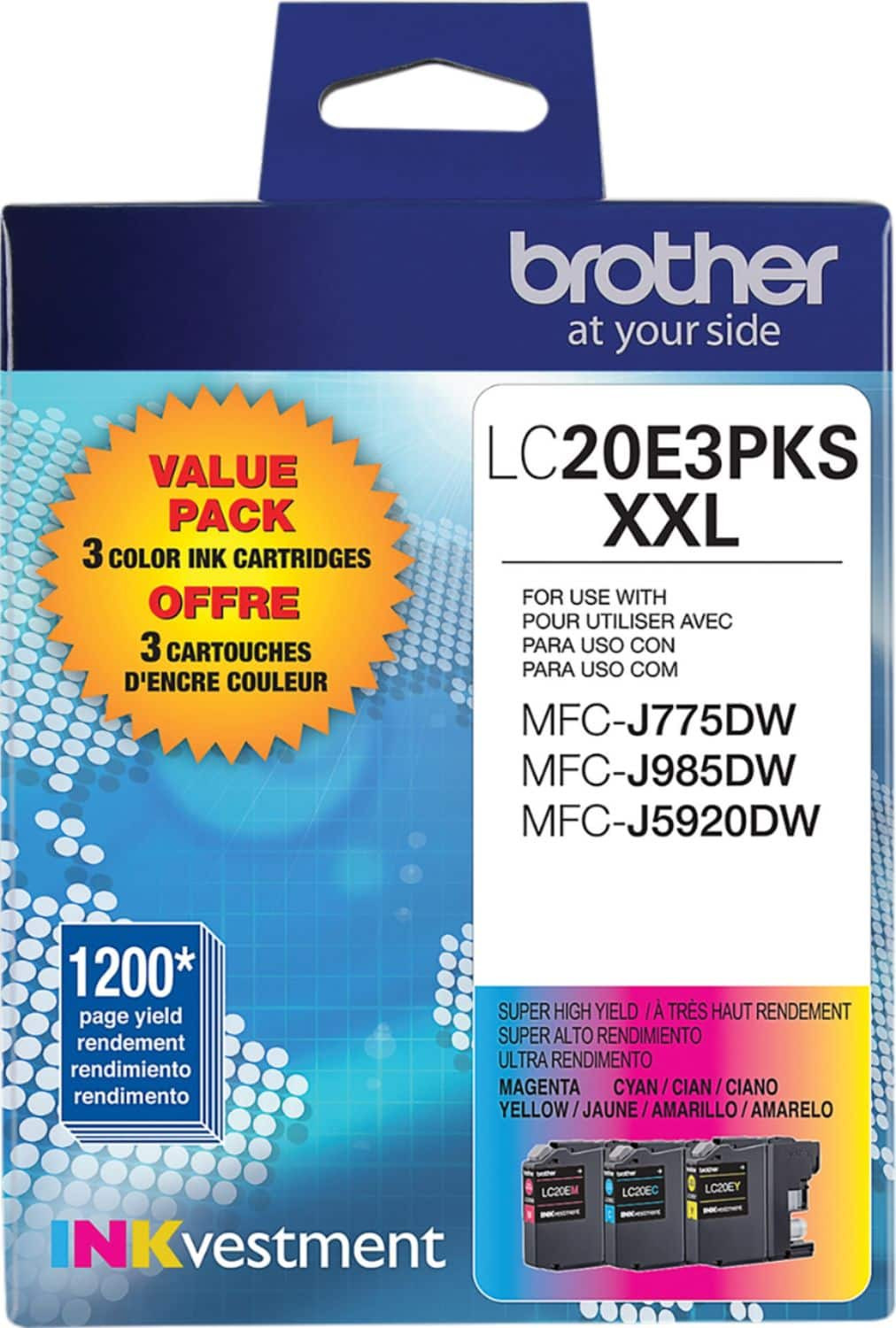 Картриджи Brother - LC20E3PKS XXL Super с высокой производительностью, 3 упаковки - Голубой/пурпурный...