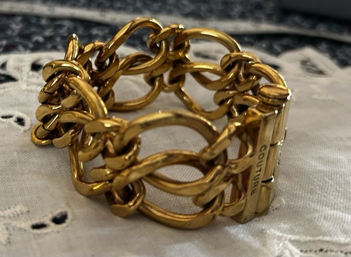Vintage Juicy Couture Heavy Double Gold Tone Link Bracelet - Picture 8 of 9