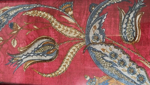 Vintage Wooden Brass Glass Red Serving Tray Platter Flowers Embroidery Art - Picture 22 of 24