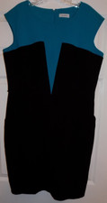 Calvin Klein 14 XL teal blue black body con wiggle cocktail dress