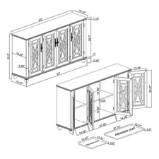 Pemberly Row 63" Vintage Wood Kitchen Accent Buffet Sideboard Cabinet - Green