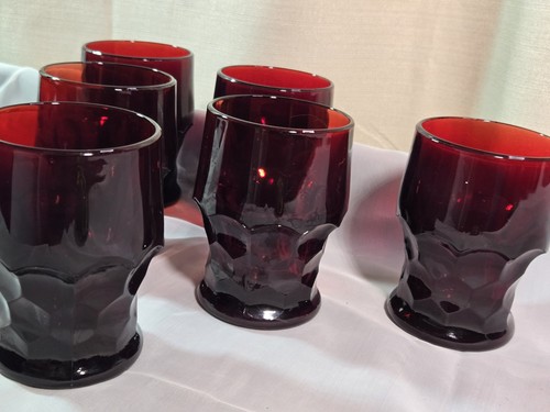 Juego de 6 vasos georgianos rojo rubí Anchor Hocking vasos de jugo panal - Imagen 6 de 8