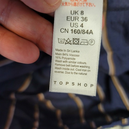 Topshop One-Shoulder-Midikleid gestreift Gürtel A-Linie blau/braun Größe 4 - Bild 7 von 8