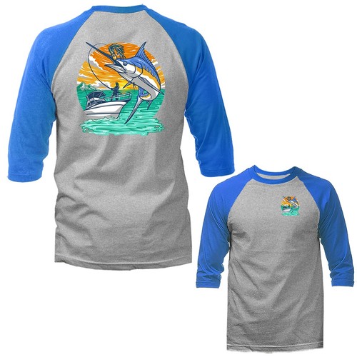 Marlin Strike Open Water Battle Fishing Outdoor Sport 3/4 Arm Raglan - Bild 8 von 10
