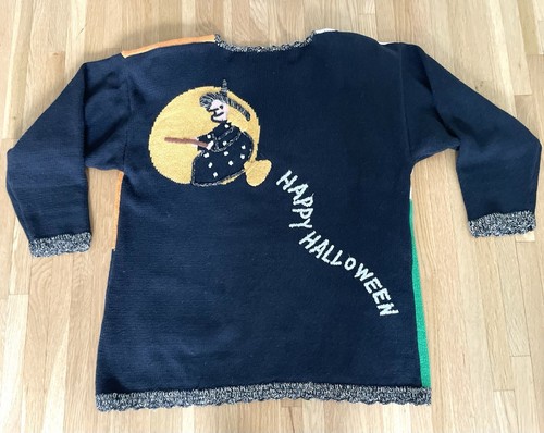 VTG Halloween Bedazzled Sweater- Womens L/XL- Black Cat Pumpkin Witch- Cotton - Picture 2 of 17