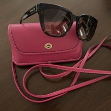 Coach Sunglass in Tortoiseshell AND Pink Case In SIGNTATURE LEATHER DESIGN RARE