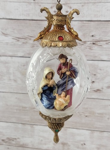 Vintage Krippenschmuck Endstück Acryl Kunst Strass Heilige Familie LESEN FEHLER - Bild 1 von 13