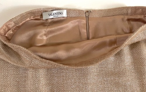 Valentino Women's Gold Tweed Dressy Skirt Suit Ruffled Jacket Silk /Wool Sz.8 - Picture 10 of 11