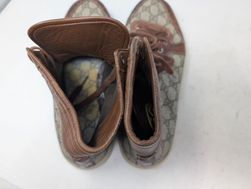 Gebrauchte Gucci Herren Hoch Turnschuhe Braun Canvas Leder GG Logo Größe 10 (L4) - Bild 9 von 12