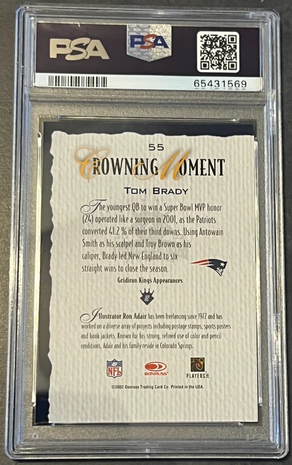 Donruss Gridiron Kings #55 2002 Tom Brady New England Patriots PSA 9 losa nueva Foto 3 de 3