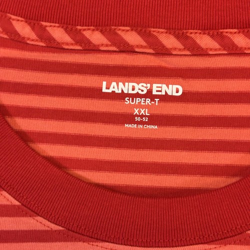 Camisa Lands End Para Hombres 2XL Camiseta Roja Rayas Super-T Manga Corta Algodón Cuello Redondo - Imagen 2 de 8