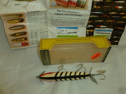 Señuelo vintage de madera de 3-3/4 pulgadas Shakespeare Krazy Kritter con caja e inserto lote P-721 - Imagen 9 de 11