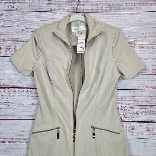 New Casual Corner Mini Shirt Dress 8 Deadstock Zip Pocket Neutral Timeless NWT - Bild 3 von 15