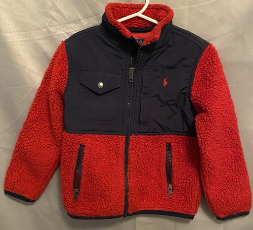 Polo Ralph Lauren Boys Colorblock Panelled Sherpa Fleece Red Jacket Boys Sz 5