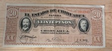 1915 20 Pesos State of Chihuahua National Banknote Mexico Currency Circulated
