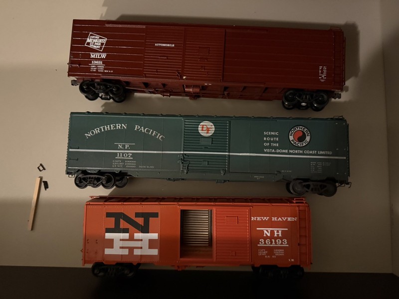 3 O Scale Boxcars New Haven Milwaukee Road Northern Pacific