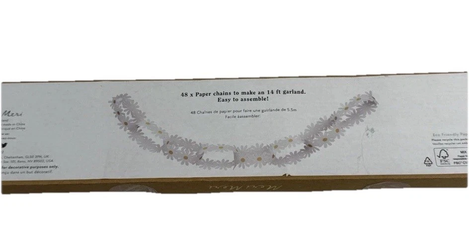 Бумажные цепи Meri Meri Daisy гирлянда 14 футов экологичное украшение для вечеринки новые в коробке - Изображение 4 из 4