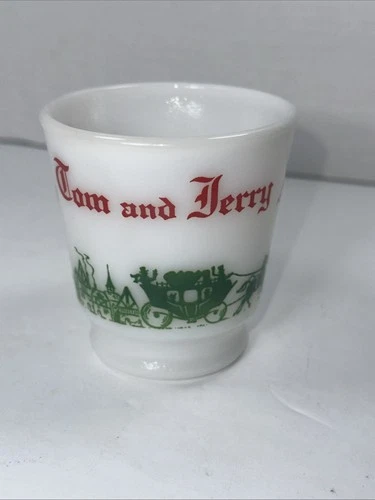 Hazel Atlas Mug Tom Jerry Milk Glass Cup Egg Nog Red White Footed