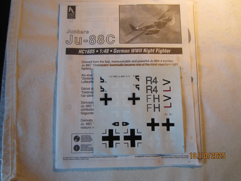 1/48 Hobbycraft Junkers Ju-88c German Night Fighter - Immagine 4 di 4