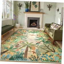 Washable Jungle Animal Print 6 x 9 Area Rug for Dining Room, Non-Skid Yellow