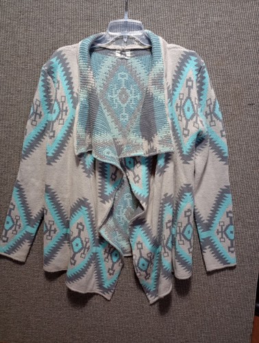 renee c sweater Open Aztec Bohemian Size Large Wool & Mohair Gray Teal - Picture 5 of 11