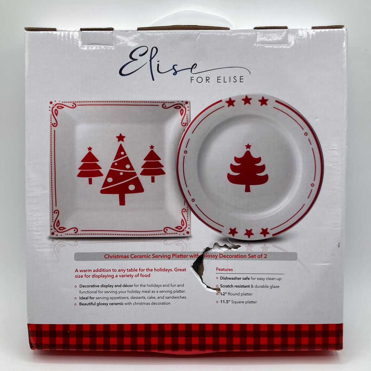 Christmas Tree Platters 2Pc Set Red Ceramic Plates Glossy Glazed Elise For  Elise | eBay