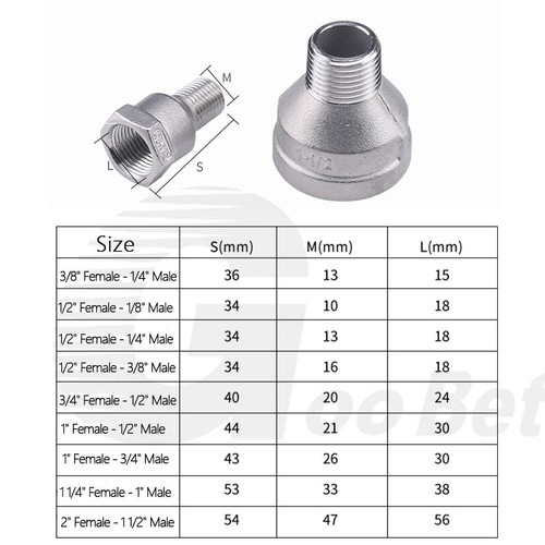 Stainless Steel Reducing Socket 1/8"-2" BSP Male Female Thread Pipe Fittings 304 - Picture 2 of 29