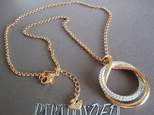 RARE Authentic SWAROVSKI Swan Rose Gold Plated White Crystals Infinity Necklace - Picture 2 of 13
