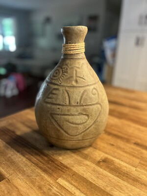 Erandi Rustic Mexican Pottery Vase W/ Hieroglyphs People Animals Water Jug?