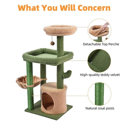 40inch Cat Tree Cactus Condo W/ Sisal Scratching Post Plush Cat Furniture New - Picture 6 of 8