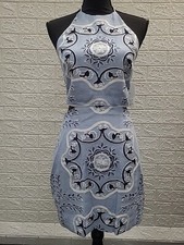 New Mango Printed Halter Cutout Blue Dress Size Medium