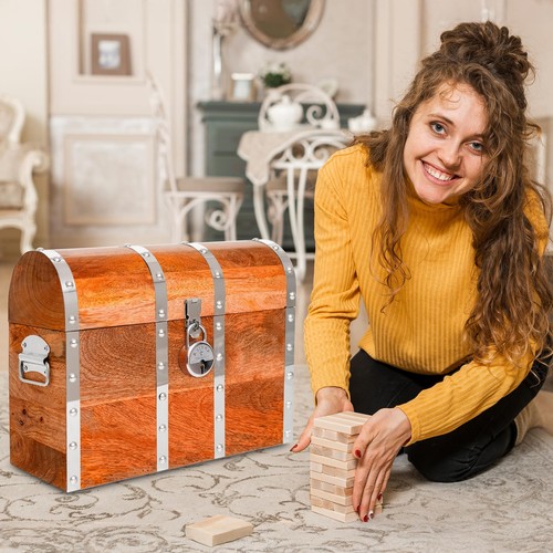 Handmade Pirate Treasure Chest With Lock And Keys 16 X 12 Inch Vintage Wooden St - Picture 4 of 6