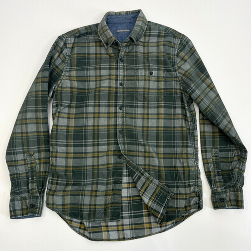 Michael Bastian Mens M Green Plaid Corduroy Shirt Long Sleeve Button Up